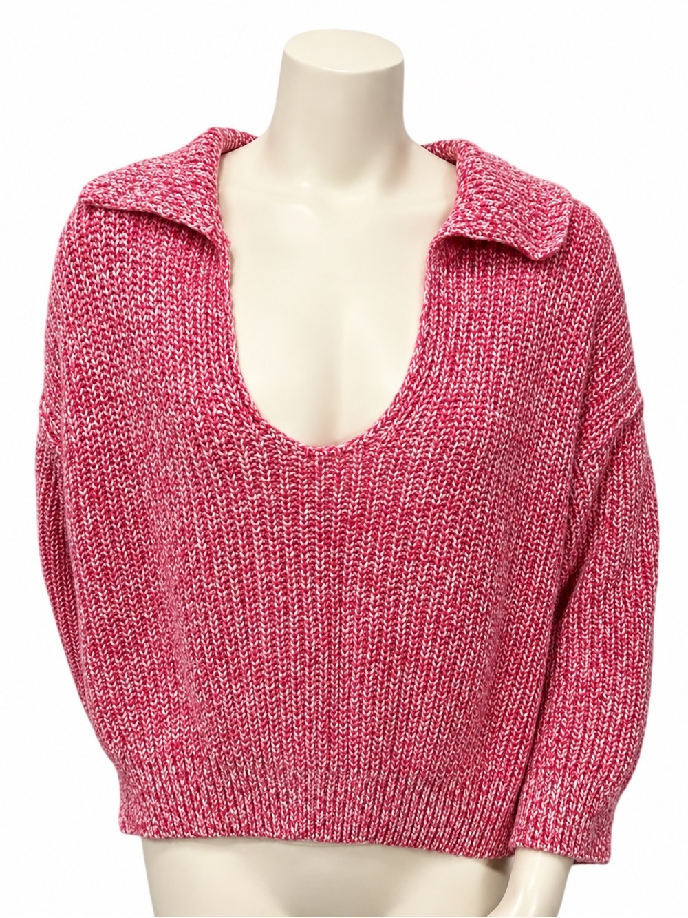 Free People Pink Marled Chunky Knit Collared Sweater L - Picture 2 of 10